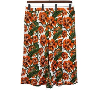 Monroe & Main Crop Pants Capri Size 3X Wide Leg Pull On Tropical Floral Summer